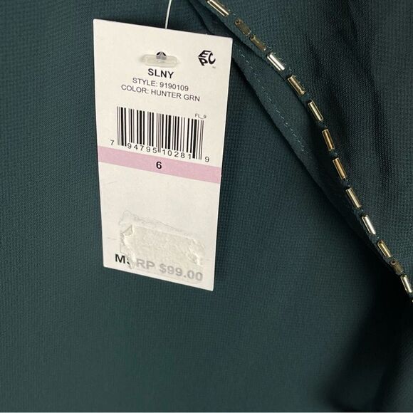 SLNY Velvet Chiffon Embellished Cocktail Midi Dress Green NWT 6 - Picture 8 of 8
